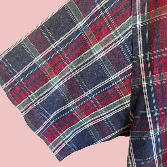 Woods &‎ Gray Shirt Mens M Red Plaid Linen Blend Short Sleeve Button Down Top - Picture 7 of 10